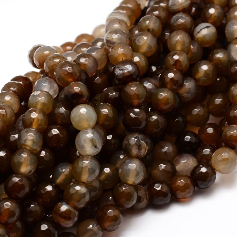 PandaHall Dyed Natural Agate Faceted Round Beads Strands, Coffee, 10mm, Hole: 1mm; about 38pcs/strand, 14.5" Natural Agate Round Brown