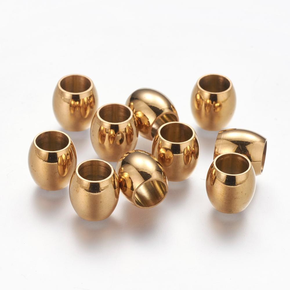 PandaHall Smooth 304 Stainless Steel Beads, Golden, 10x10mm, Hole: 6.5mm Stainless Steel Round