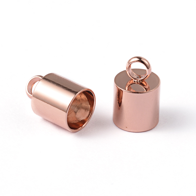 PandaHall 304 Stainless Steel Cord End, Rose Gold, 11x7mm, Hole: 3mm Stainless Steel