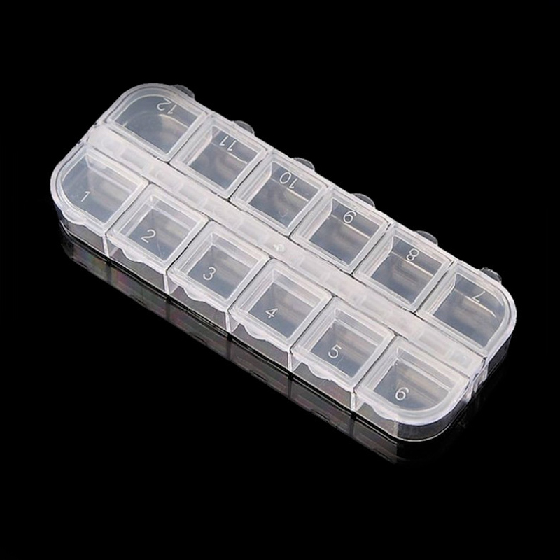 PandaHall Plastic Nail Art Decoration Storage Box, 12 Compartments, Rectangle, Clear, 12.5x5x1.5cm Plastic Clear
