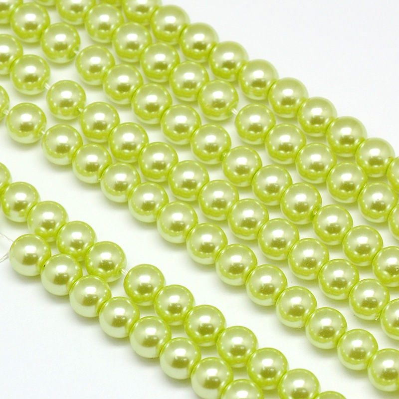 PandaHall Environmental Dyed Glass Pearl Round Bead Strands, Cotton Cord Threaded, GreenYellow, 10mm, Hole: 0.7~1.1mm; about 42pcs/strand...