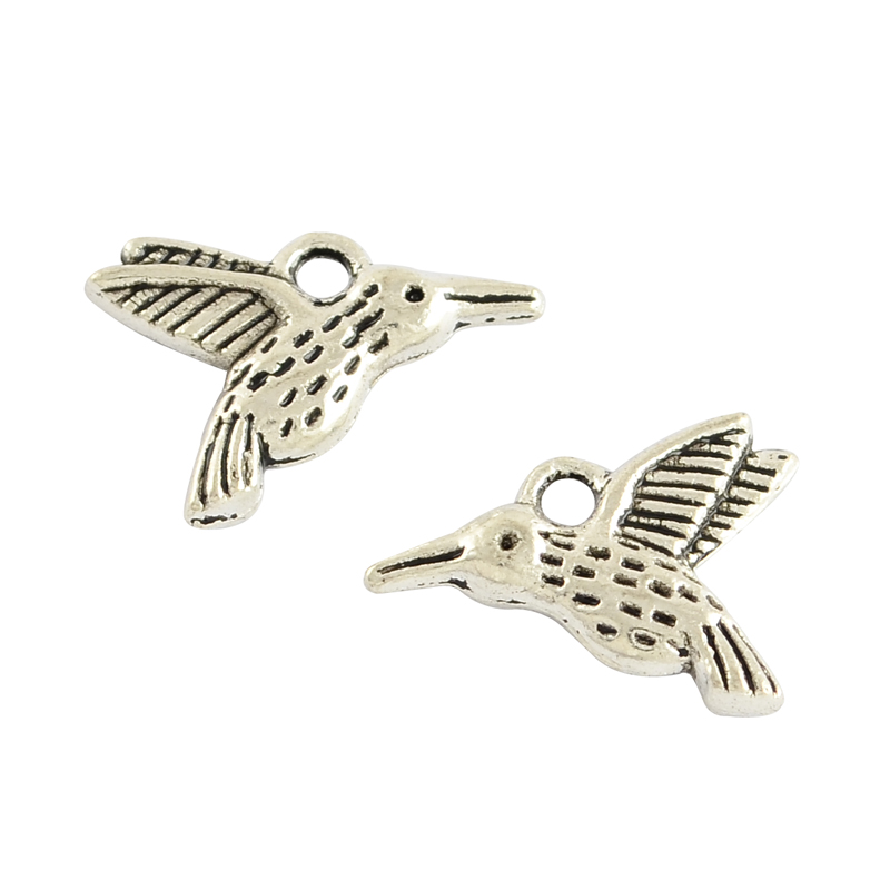 PandaHall Tibetan Style Alloy Hummingbird Charms Pendants, Lead Free, Antique Silver, 12x17x3mm, Hole: 2mm Alloy Bird