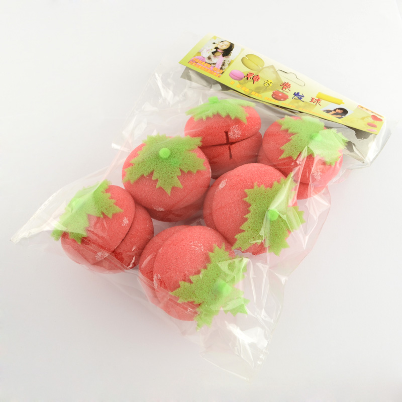 PandaHall Strawberry Round Sphere Sponge DIY Hair Roller, LightCoral, 65x60mm; 6pcs/bag Sponge Red