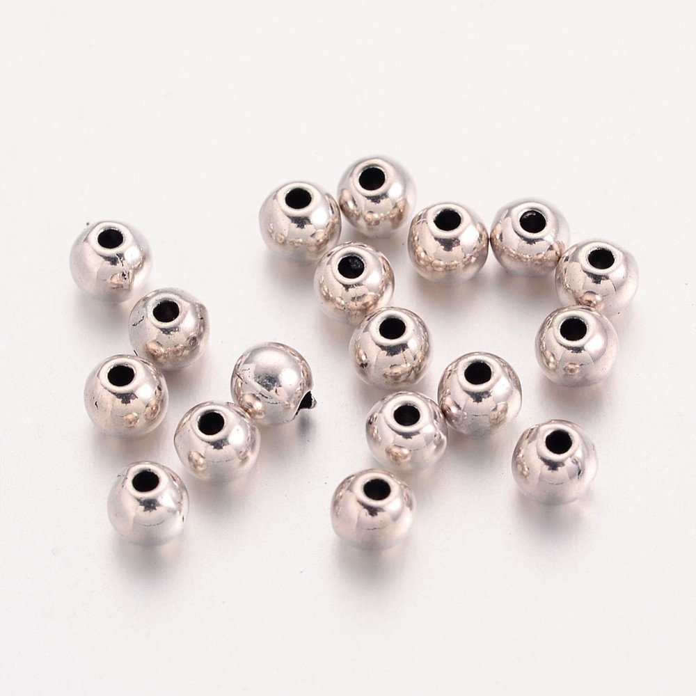 PandaHall Tibetan Style Alloy Round Bead Spacers, Cadmium Free & Nickel Free & Lead Free, Antique Silver, 4mm, Hole: 1mm Alloy Round