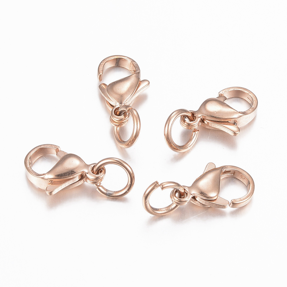 PandaHall 304 Stainless Steel Lobster Claw Clasps, Rose Gold, 12x7.5x3.5mm, Hole: 4mm Stainless Steel Others