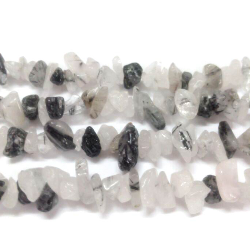 PandaHall Natural Rutilated Quartz Chips Beads Strands, 5~8mm, Hole: 0.3mm; 36" Rutilated Quartz Chip Black