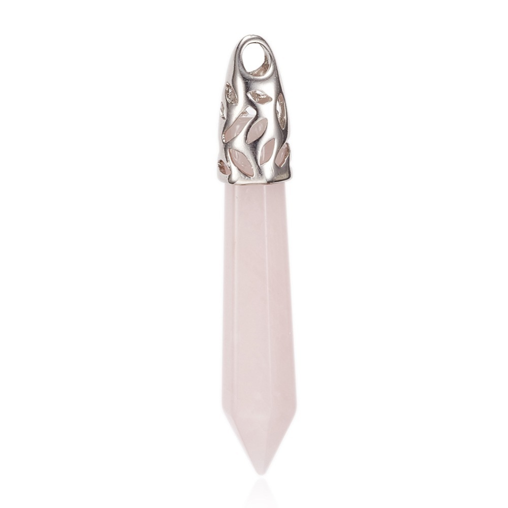 PandaHall Natural Rose Quartz Big Pendants, with Platinum Tone Brass Findings, Bullet, 57~64x10.5x10.5mm, Hole: 5x4mm Rose Quartz Bullet