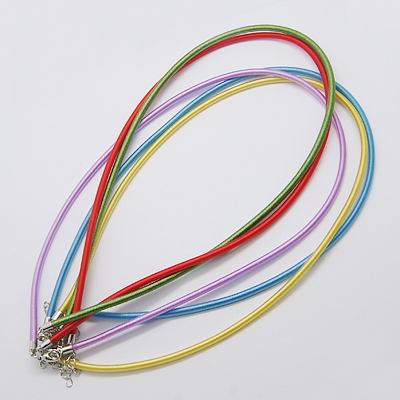 PandaHall Silk Cord Neckalces Making, with Brass Lobster Clasps, Platinum, Mixed Color, 17"~18" Silk Multicolor