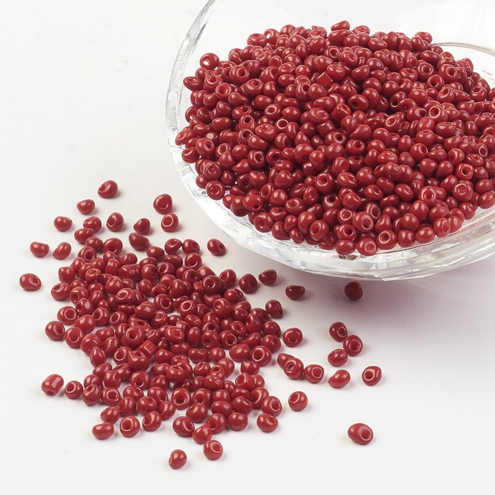 PandaHall Opaque Glass Seed Beads, FireBrick, 3~3.5x2~3mm, Hole: 1mm; about 500pcs/50g Glass Red