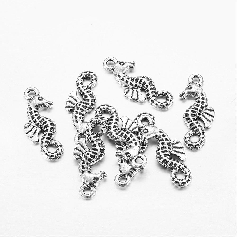 PandaHall Antique Silver Tibetan Style Sea Horse Pendants, Lead Free and Cadmium Free, 26x10x2.5mm, Hole: 2mm Alloy Sea Horse