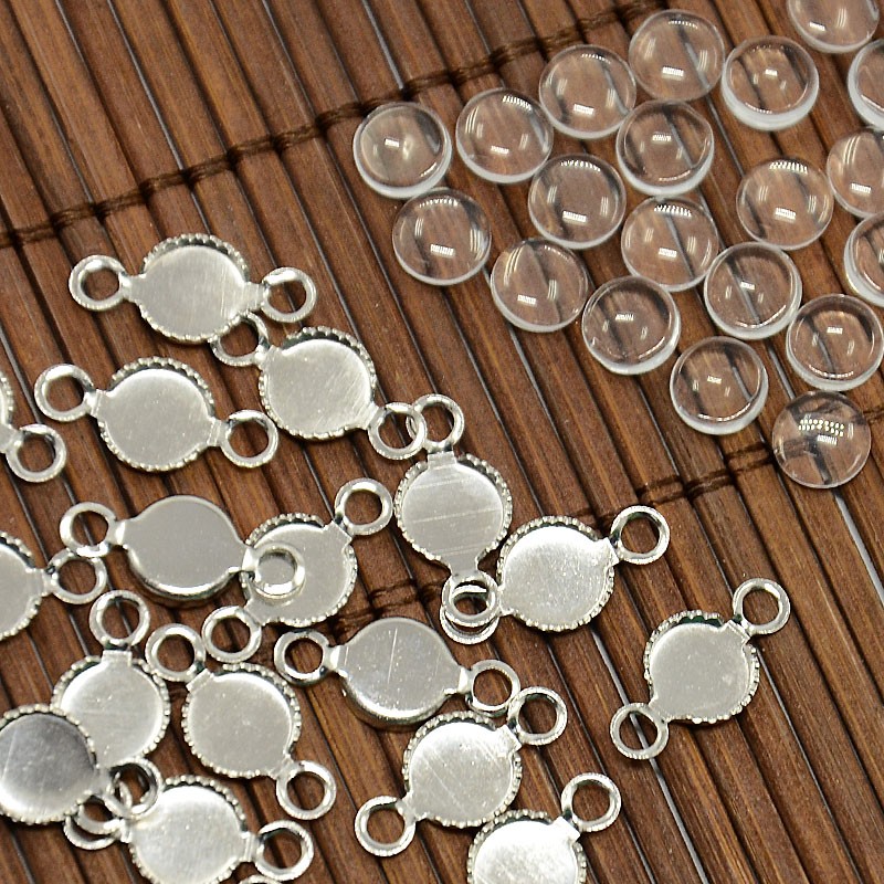 PandaHall 6mm Dome Clear Glass Cover & Platinum Brass Cabochon Connector Settings DIY Jewelry Findings, Connector: 15x7x3mm, Hole: 2mm...