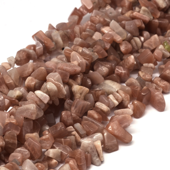 PandaHall Natural Peach Moonstone Chip Bead Strands, 5~8x5~8mm, Hole: 1mm; about 31.5" Moonstone Chip