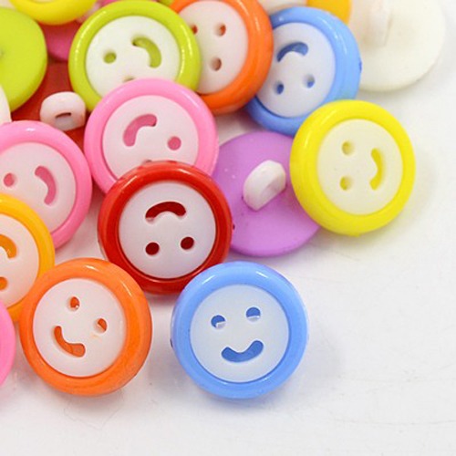 PandaHall Acrylic Shank Buttons, 1-Hole, Dyed, Flat Round with Smile Face, Mixed Color, 16x3mm, Hole: 3x2mm Acrylic Flat Round Multicolor