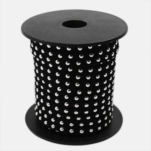 PandaHall Silver Aluminum Studded Korea Faux Suede Cord, Faux Suede Lace, Black, 5x2mm; about 20yards/roll Suede Black