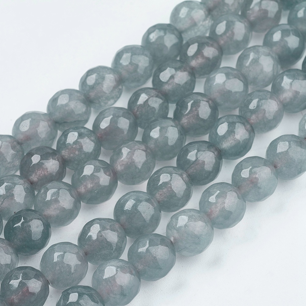 PandaHall Natural Jade Bead Strands, Dyed, Faceted, Round, Gray, 12mm; Hole: 1mm; 32pcs/strand, 14.6" Other Jade Round Gray