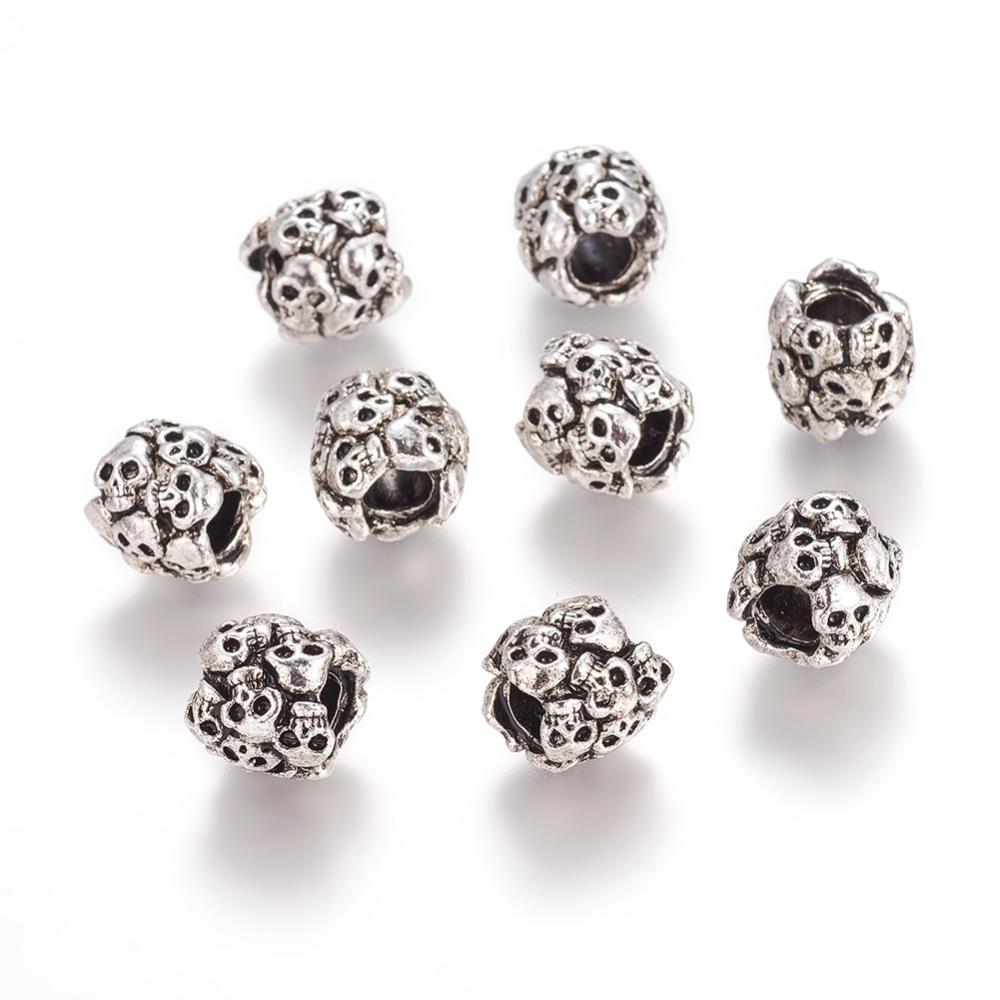 PandaHall Large Hole Beads, Alloy European Beads, Antique Silver Color, Rondelle, about 11mm in diameter, 12mm thick, hole: 4.2mm Alloy...