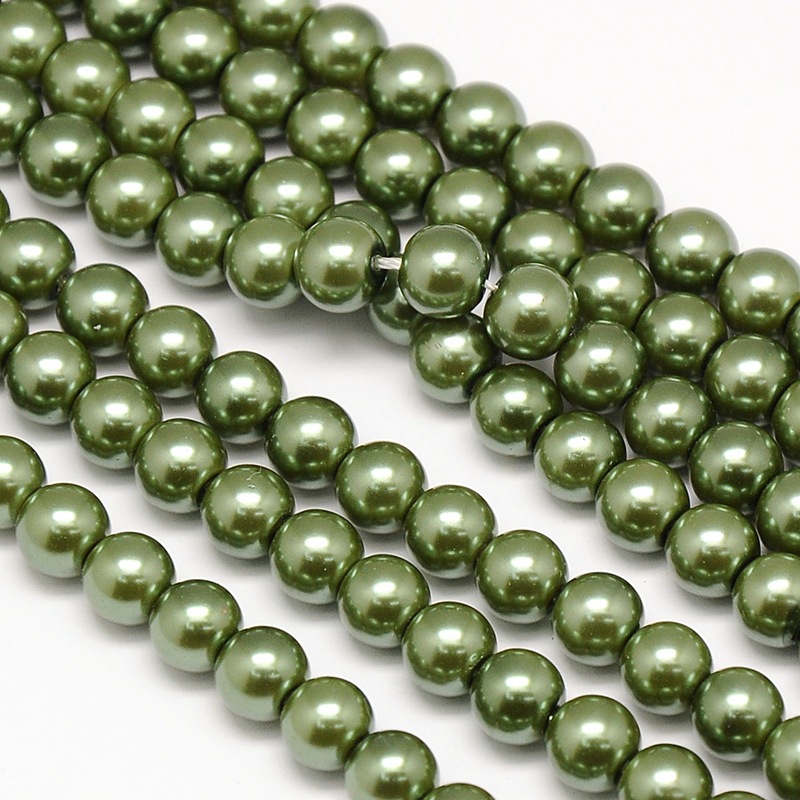 PandaHall Environmental Dyed Glass Pearl Round Bead Strands, Cotton Cord Threaded, DarkOliveGreen, 10mm, Hole: 0.7~1.1mm; about 42pcs/strand...