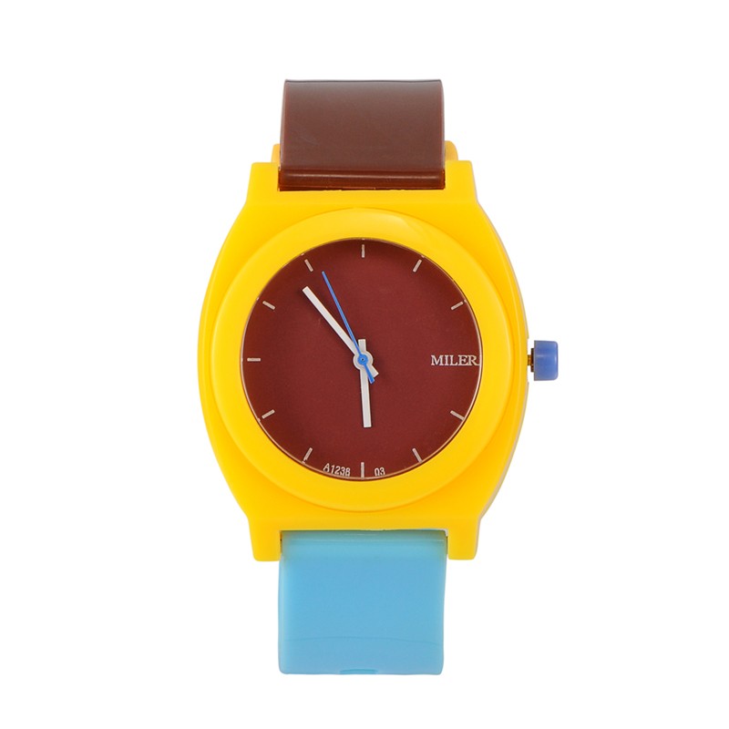 PandaHall High Quality Trendy Plastic Quartz Wrist Watches, Yellow, 240x20mm; Watch Head: 48x43x12mm Plastic Yellow