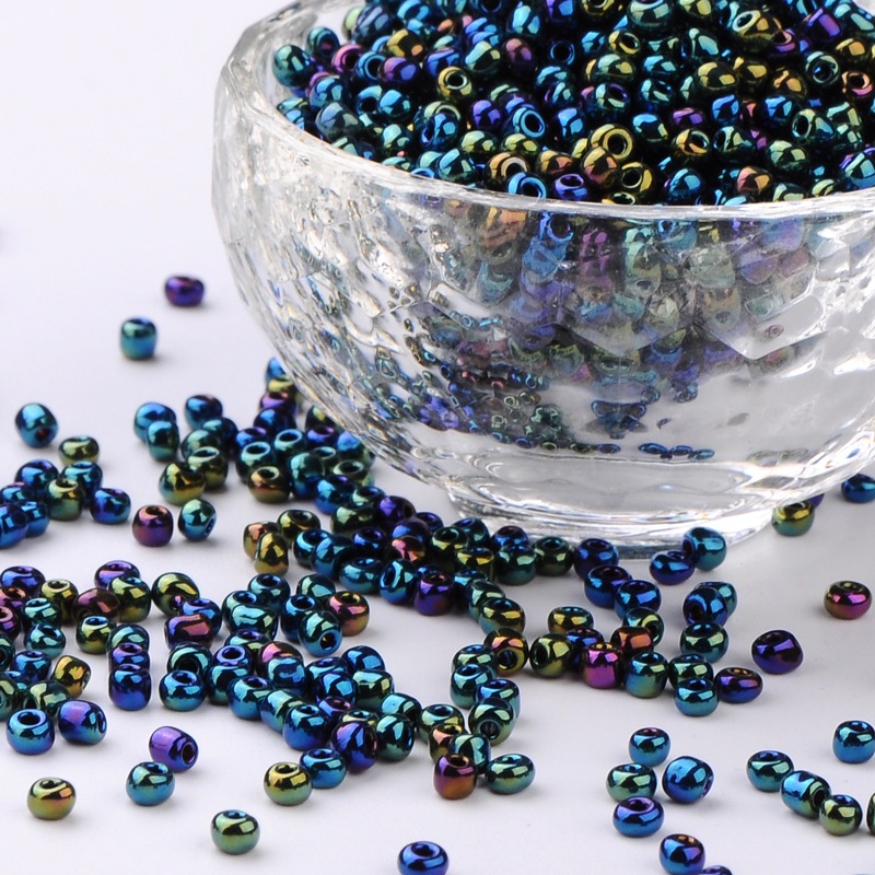 PandaHall 8/0 Glass Seed Beads, Iris Round, Green, about 3mm in diameter, hole: 0.8mm, about 1111pcs/50g Glass Green