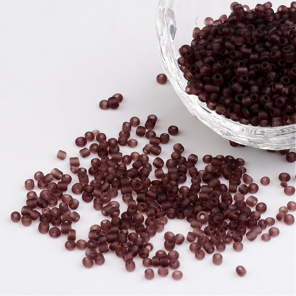 PandaHall 12/0 Frosted Round Glass Seed Beads, RosyBrown, Size: about 2mm in diameter, hole:1mm, about 3304pcs/50g Glass Brown