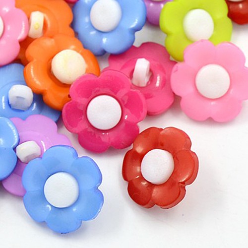 PandaHall Acrylic Shank Buttons, Plastic Sewing Buttons for Costume Design, 1-Hole, Dyed, Flower, Mixed Color, 16x3mm, Hole: 3x2mm Acrylic...