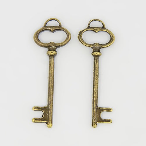 PandaHall Tibetan Style Pendants, Skeleton Key, Lead Free and Nickel Free, Antique Bronze, 40x14x3.5mm, Hole: 4mm Alloy Key