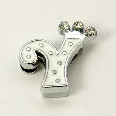 PandaHall Alloy Enamel Rhinestone Slide Charms, Letter, Platinum Metal Color, Letter.Y, White, 18x13x4mm, Hole: 1x8mm Alloy+Enamel White
