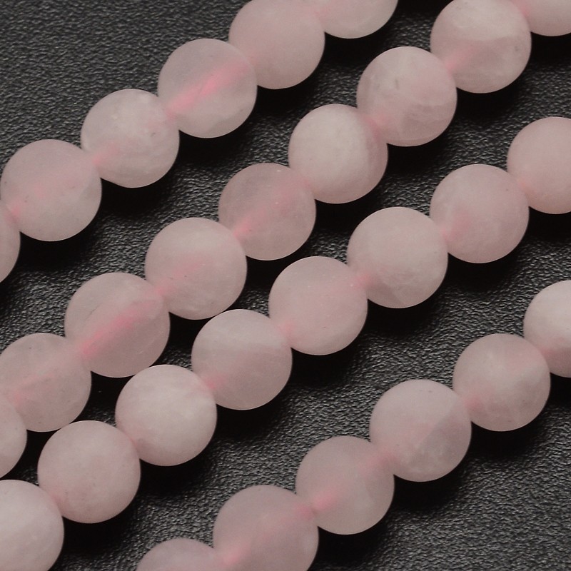 PandaHall Natural Rose Quartz Beads Strands, Frosted, Round, 10mm, Hole: 1mm; about 38pcs/strand, 14.9" Rose Quartz Round Pink