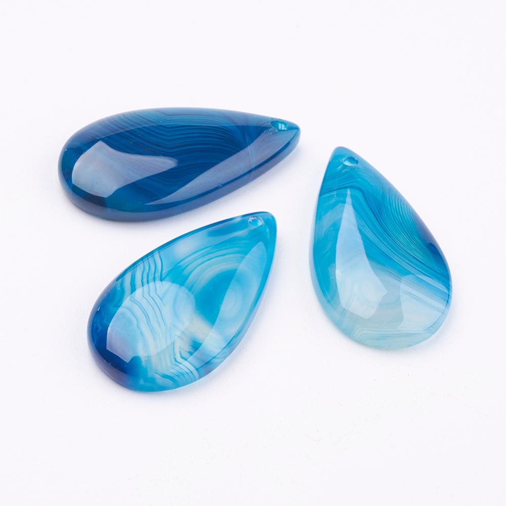 PandaHall Natural Agate Pendants, Dyed & Heated, Drop, 33.5x18x6mm, Hole: 2mm Natural Agate Drop Blue