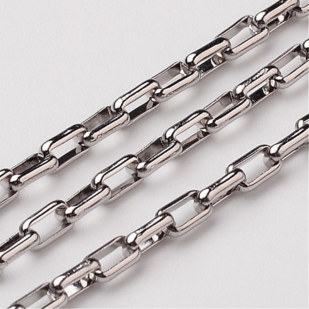PandaHall 304 Stainless Steel Box Chains, Stainless Steel Color, 2x2mm Stainless Steel