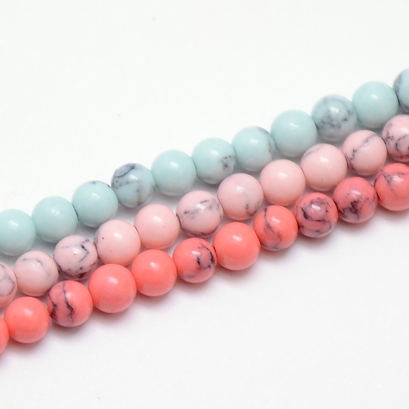 PandaHall Synthetic Turquoise Smooth Round Beads Strands, Dyed, Mixed Color, 10mm, Hole: 1mm; about 39pcs/strand, 15.5" Synthetic Turquoise...