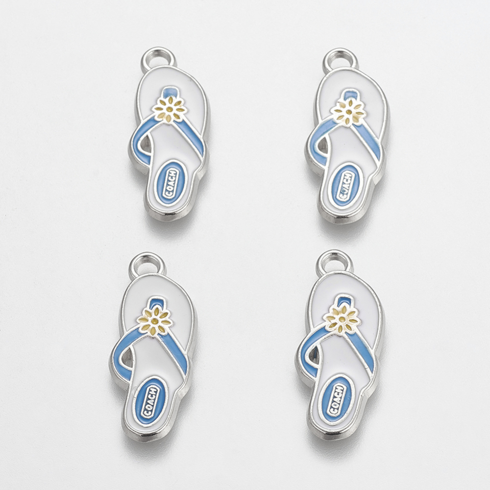 PandaHall Alloy Enamel Pandents, Lead Free and Cadmium Free, Slipper, Platinum, DeepSkyBlue, about 29mm long, 12mm wide, 2.5mm thick, hole...