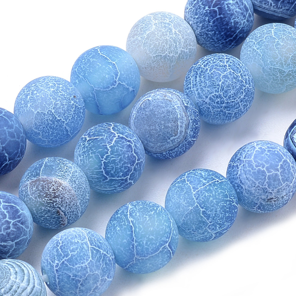PandaHall Natural Weathered Agate Beads Strands, Frosted, Dyed, Round, DeepSkyBlue, 8mm, Hole: 1mm; about 50pcs/strand, 15.7" Weathered...