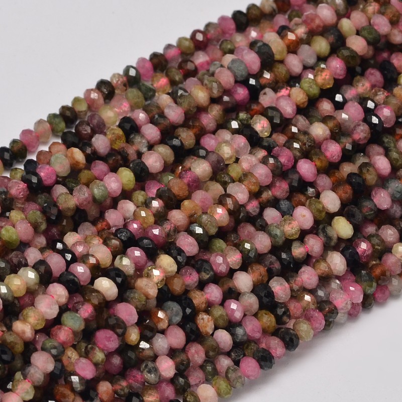 PandaHall Faceted Abaucs Natural Tourmaline Bead Strands, 3x2mm, Hole: 1mm; about 187pcs/strand, 15.5" Tourmaline Abacus