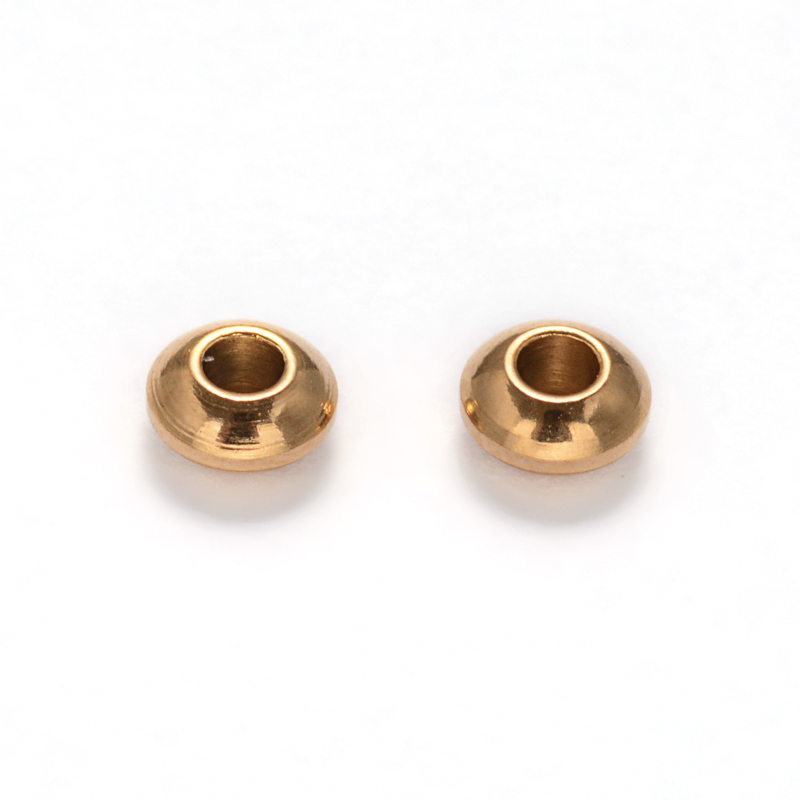 PandaHall Flat Round 304 Stainless Steel Bead Spacers, Golden, 4x2mm, Hole: 1.2mm Stainless Steel Flat Round