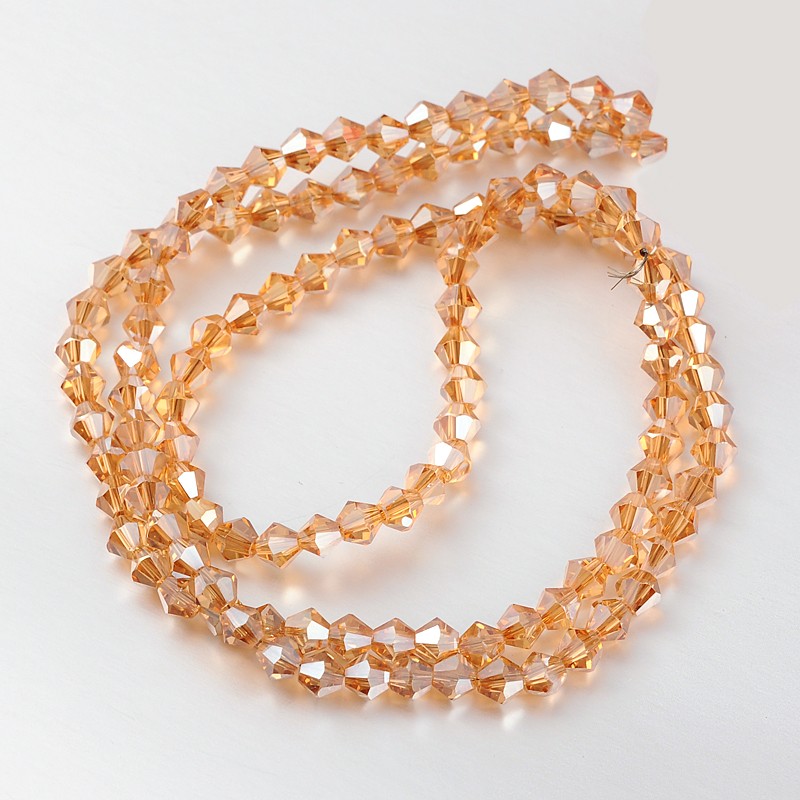 PandaHall Faceted Bicone Glass Beads Strands, SandyBrown, 4x4mm, Hole: 1mm; about 120pcs/strand, 18.1" Glass Bicone Brown