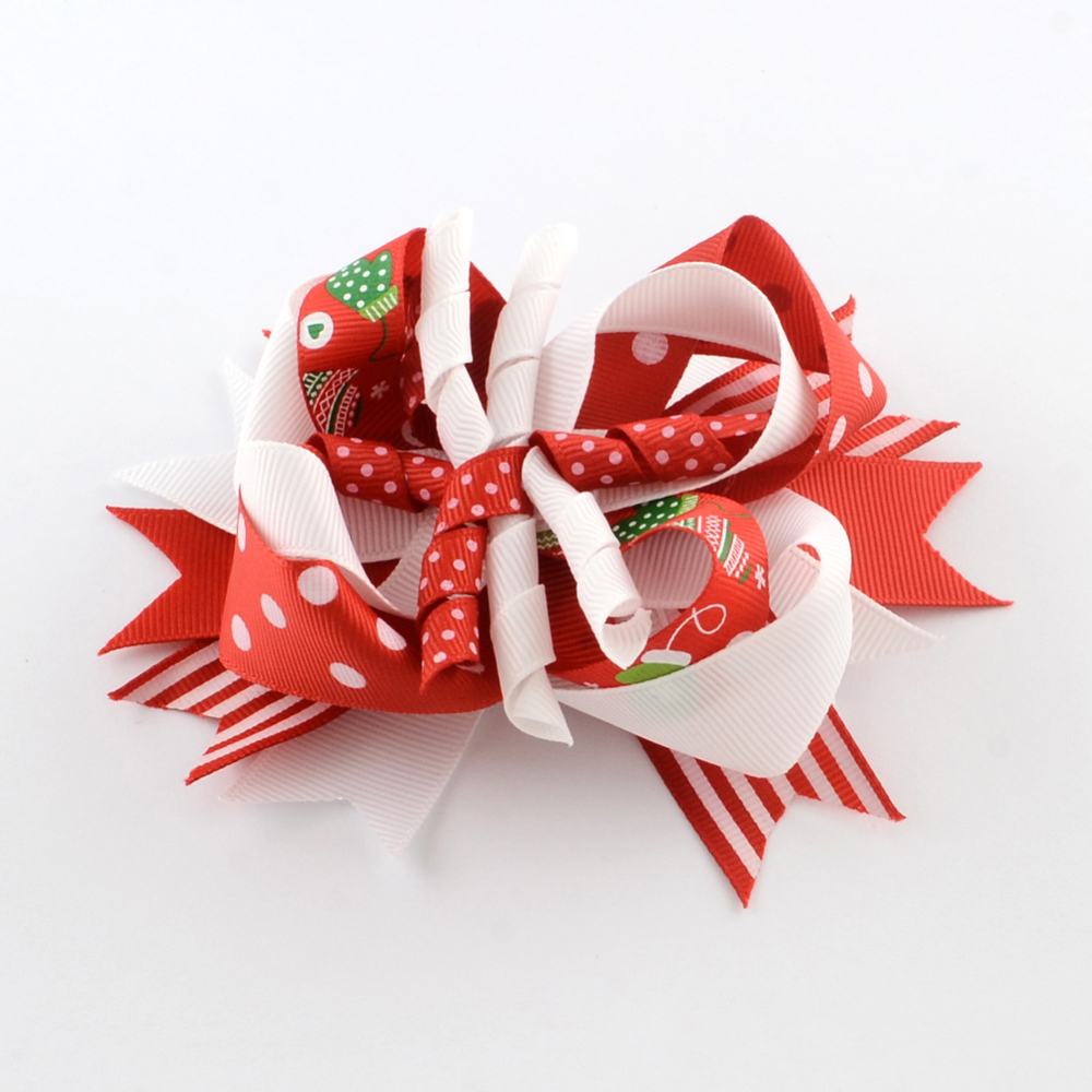 PandaHall Christmas Grosgrain Bowknot Alligator Hair Clips, with Iron Clips, Red, Platinum, 105x130mm; clip: 56x8mm Polyester Red