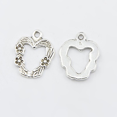 PandaHall Antique Silver Alloy Apple and Flower Pendants, Lead Free and Cadmium Free, about 17mm wide, 20mm long, hole: 2mm Alloy Fruit