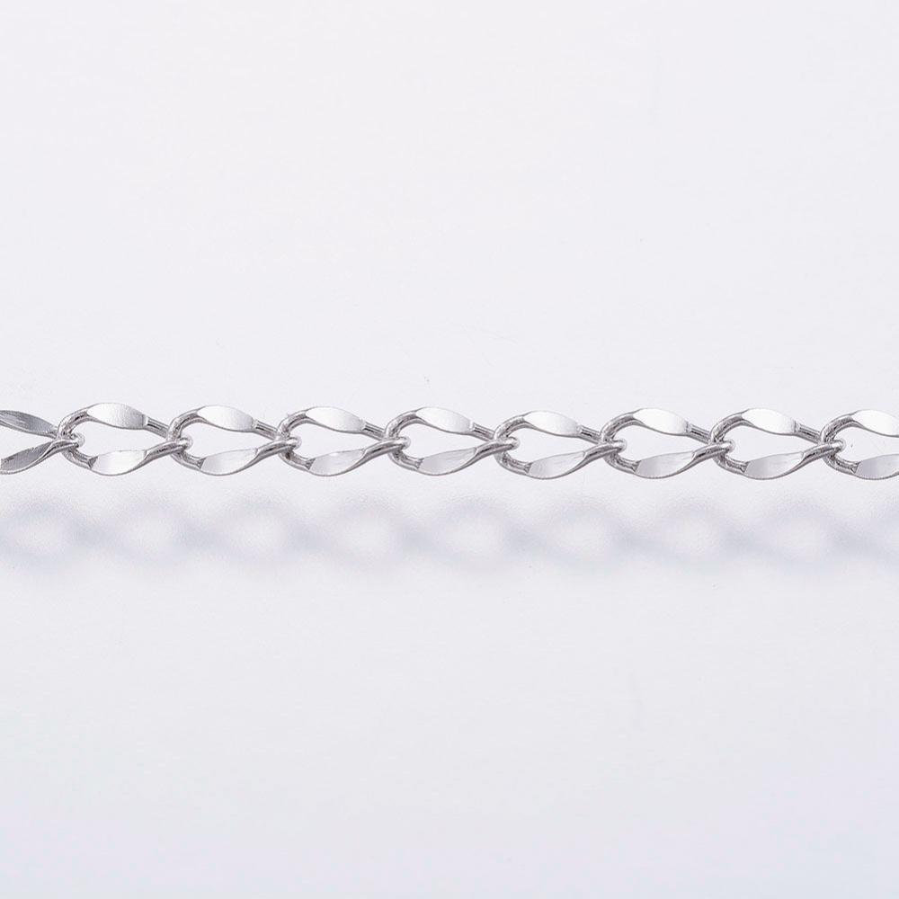 PandaHall 304 Stainless Steel Twisted Chains, Curb Chains, with Spool, Stainless Steel Color, 4.5x2.5x0.4mm; about 10m/roll Stainless Steel