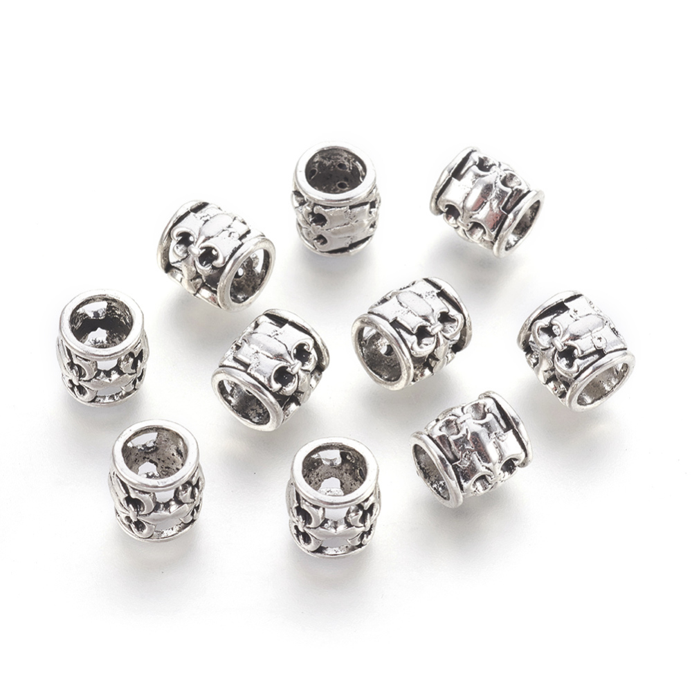 PandaHall Tibetan Style Hollow Alloy Beads, Large Hole Column Beads, Lead Free & Cadmium Free, Antique Silver, 9x9mm, Hole: 6mm Alloy Column