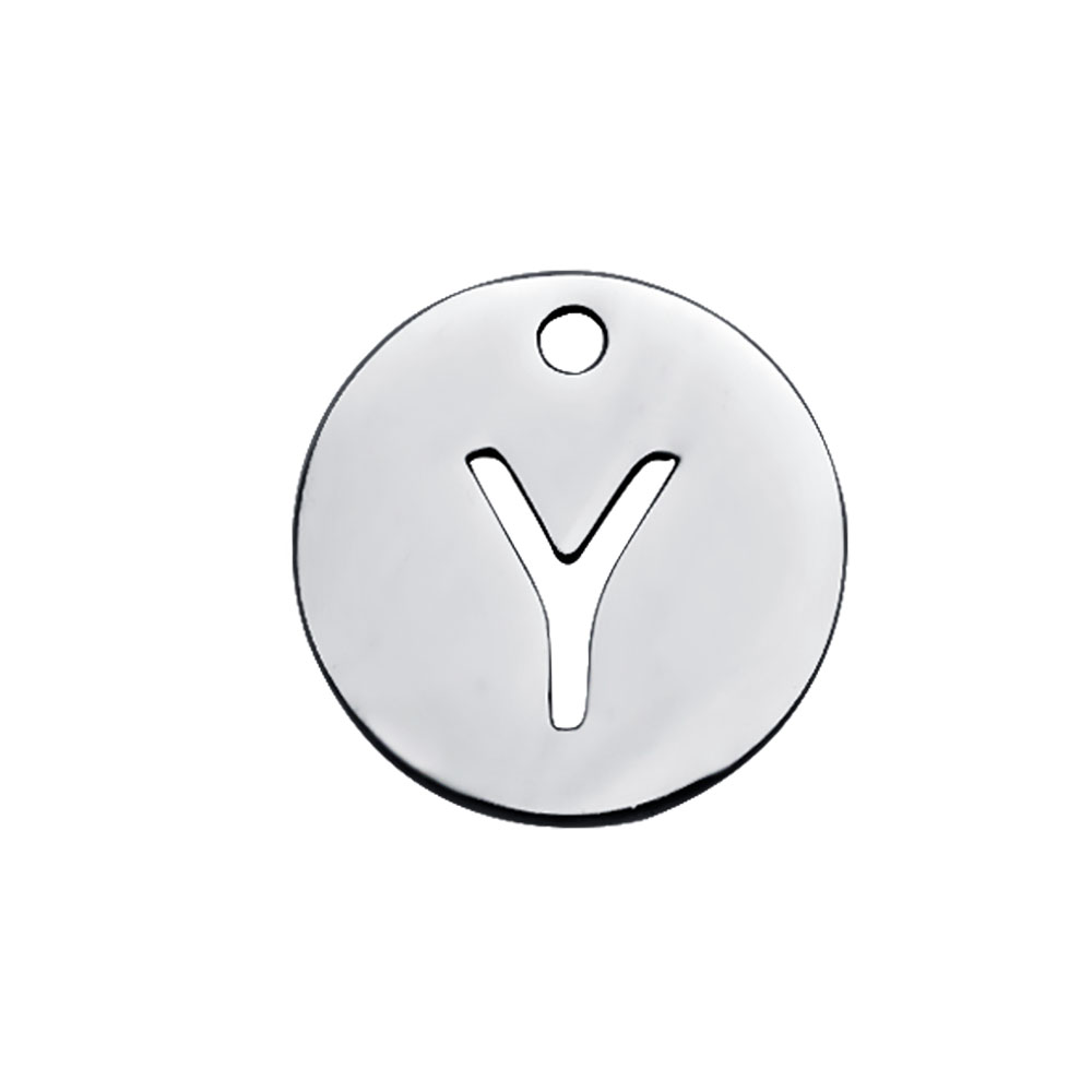 PandaHall 304 Stainless Steel Charms, Flat Round with Letter, Stainless Steel Color, Letter.Y, 12x1mm, Hole: 1.5mm Stainless Steel Flat...