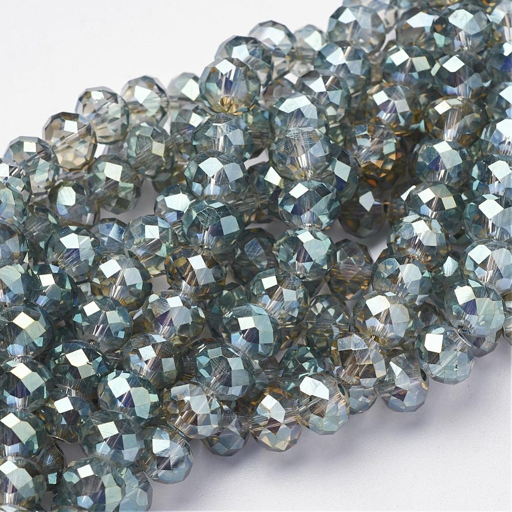 PandaHall Electroplate Glass Beads Strands, Faceted Rondelle, Gray, 8x5mm, Hole: 1mm; about 72pcs/strand, 16.5". Glass Rondelle Gray
