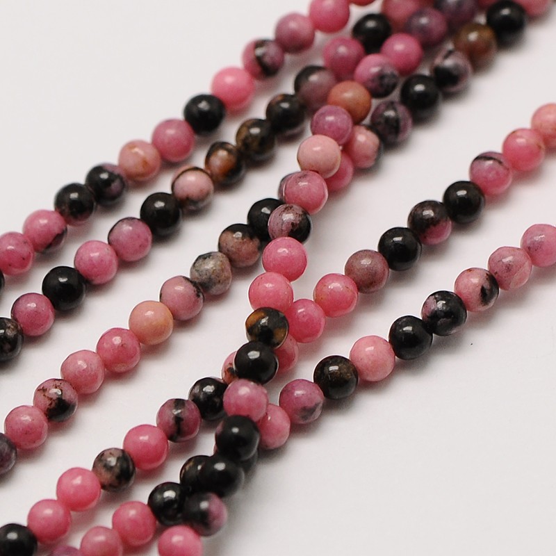 PandaHall Natural Rhodonite Round Bead Strands, 2mm, Hole: 0.8mm; about 184pcs/strand, 16" Rhodonite Round