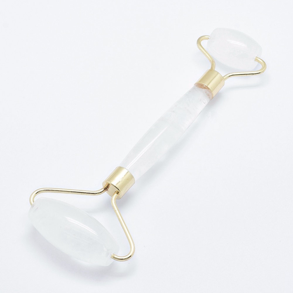 PandaHall Natural Quartz Crystal Brass Hand Massage Sticks, Golden, 146~148x54.5~55x19~20mm Quartz Crystal Others
