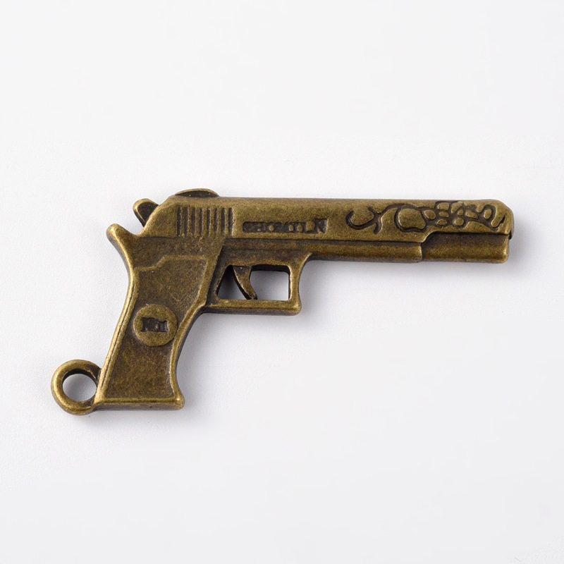 PandaHall 5PCS Antique Bronze Gun Pistol Tibetan Style Alloy Large Pendants, Lead Free & Cadmium Free & Nickel Free, 56x26x5mm, Hole: 2mm...