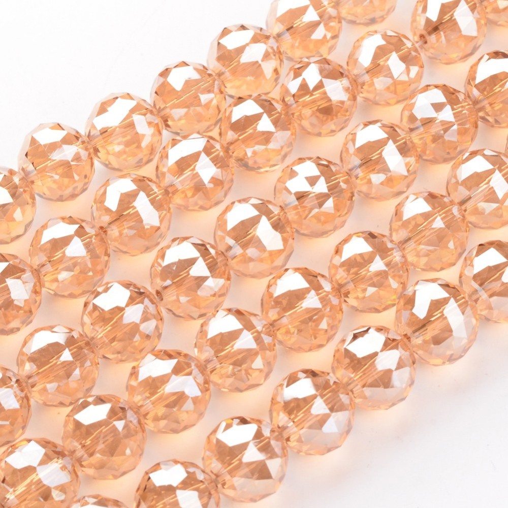 PandaHall Electroplate Glass Bead Strands, Full Rainbow Plated, Faceted, Round, SandyBrown, 13.5mm, Hole: 2mm; about 18pcs/strand, 9"(23cm)...