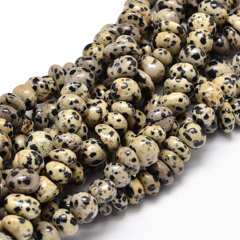 PandaHall Natural Dalmatian Jasper Gemstone Nuggets Bead Strands, 6~10x9~12x8~10mm, Hole: 1mm; about 15.3"~15.7" Dalmatian Jasper Nuggets