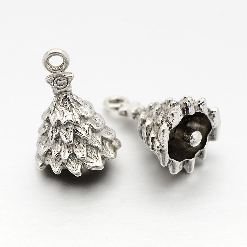 PandaHall Tibetan Style Antique Silver Christmas Tree Pendants, Lead Free & Cadmium Free, 18x12x12mm, Hole: 2mm Alloy Tree