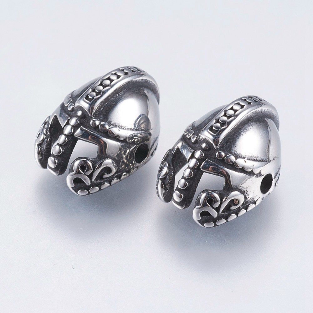 PandaHall 304 Stainless Steel Beads, Helmet, Antique Silver, 15x11.5x9mm, Hole: 1.5mm Stainless Steel Hat