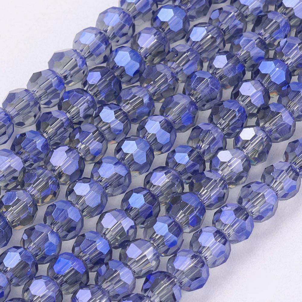 PandaHall Electroplate Glass Beads Strands, Faceted Round, Blue, 3mm, Hole: 1mm, about 100pcs/strand, 11.5" Round Blue